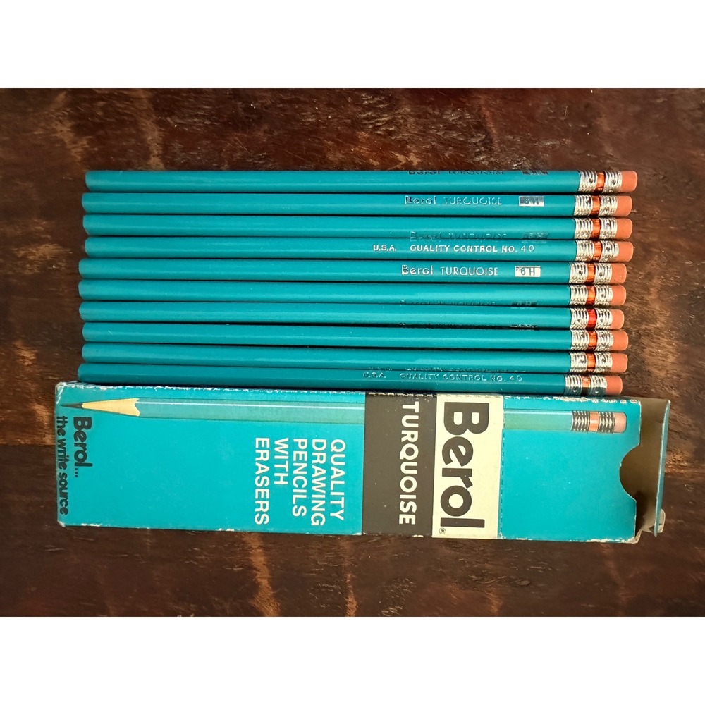 Berol Turquoise Drawing Pencils 6H Blue Good Vintage 1375 USA Drafting Art Core